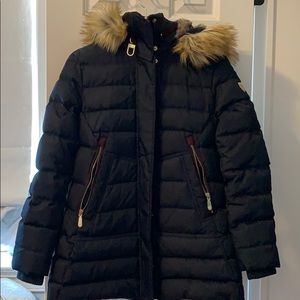 Vince Camuto navy faux fur hooded puffer coat